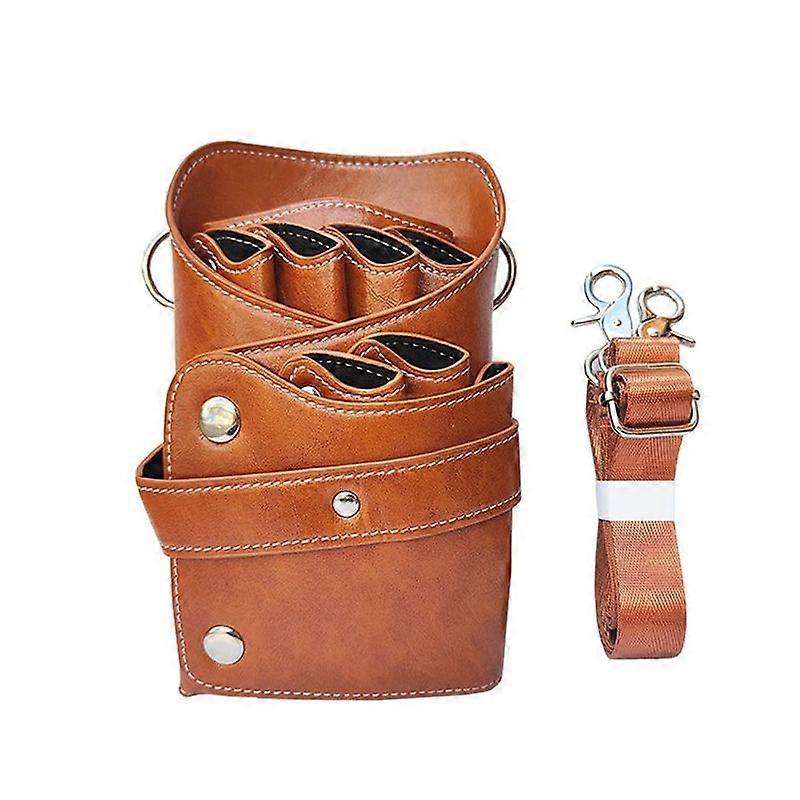 Étui à ciseaux de barbier en cuir véritable, orange.
