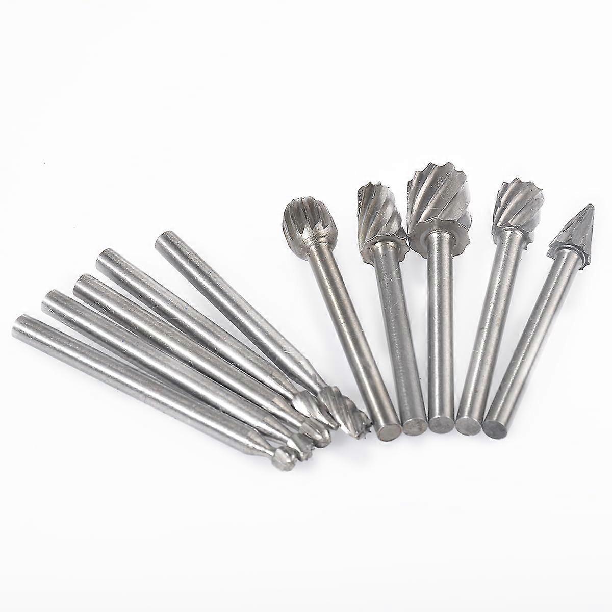 HSS Burr Set of 10, 3mm Shank for Woodworking, Metal Carving, Engraving