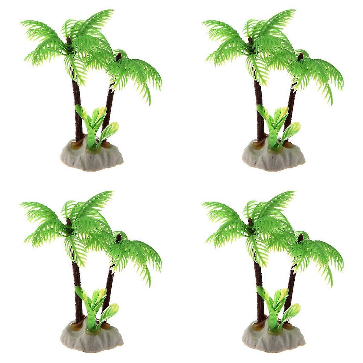 4X Fish Tank Emulational Mini Coconut Tree Decor W Ceramic Base