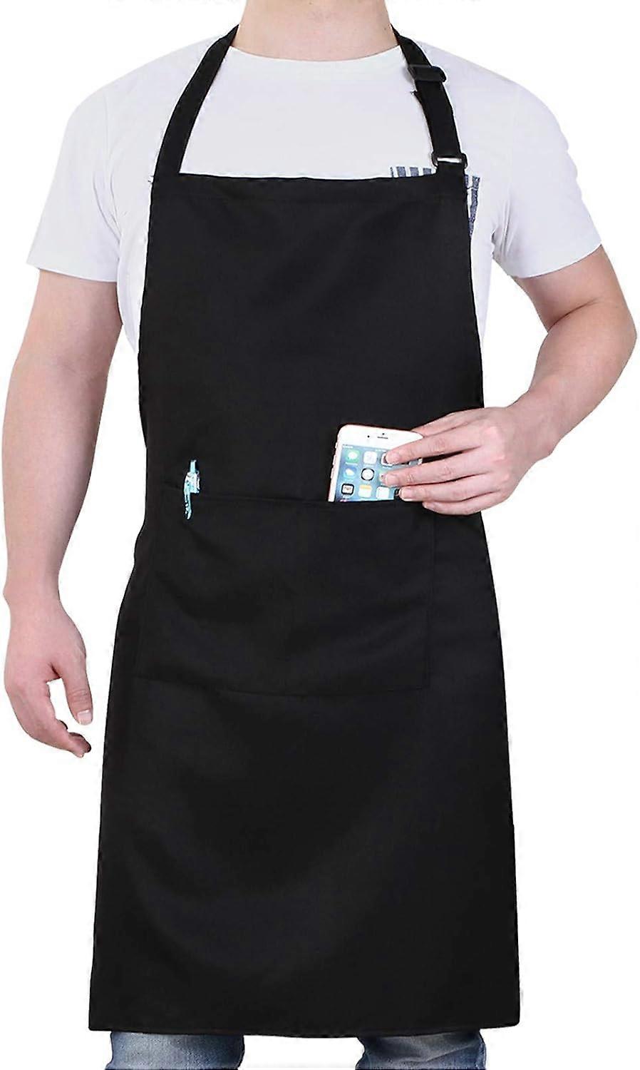 Chef Apron for Men & Women – Large 33x27" with 38" Waistband, 2 Roomy Pockets – Lightweight & Durable (Black, 1 Pack)