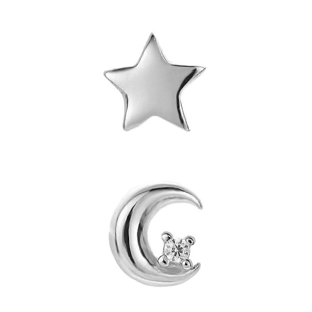 Unique Earrings Star Moon Shape Asymmetric Design 925 Silver 0.8x0.8cm Wedding Ceremony Accessory 1Pair