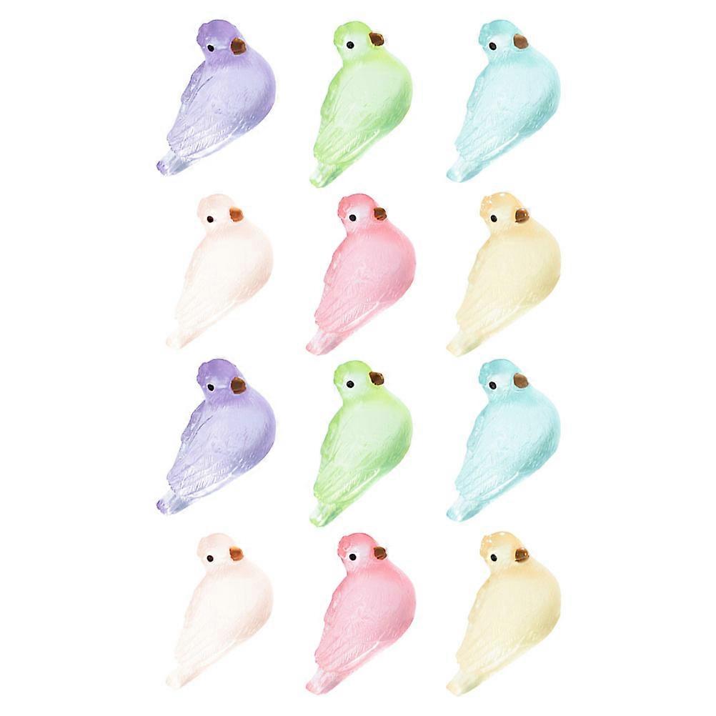 Tiny Resin Figures Miniature Bird Figurines Glow In Dark Home Decor For Birthday And Various Occasions 12Pcs