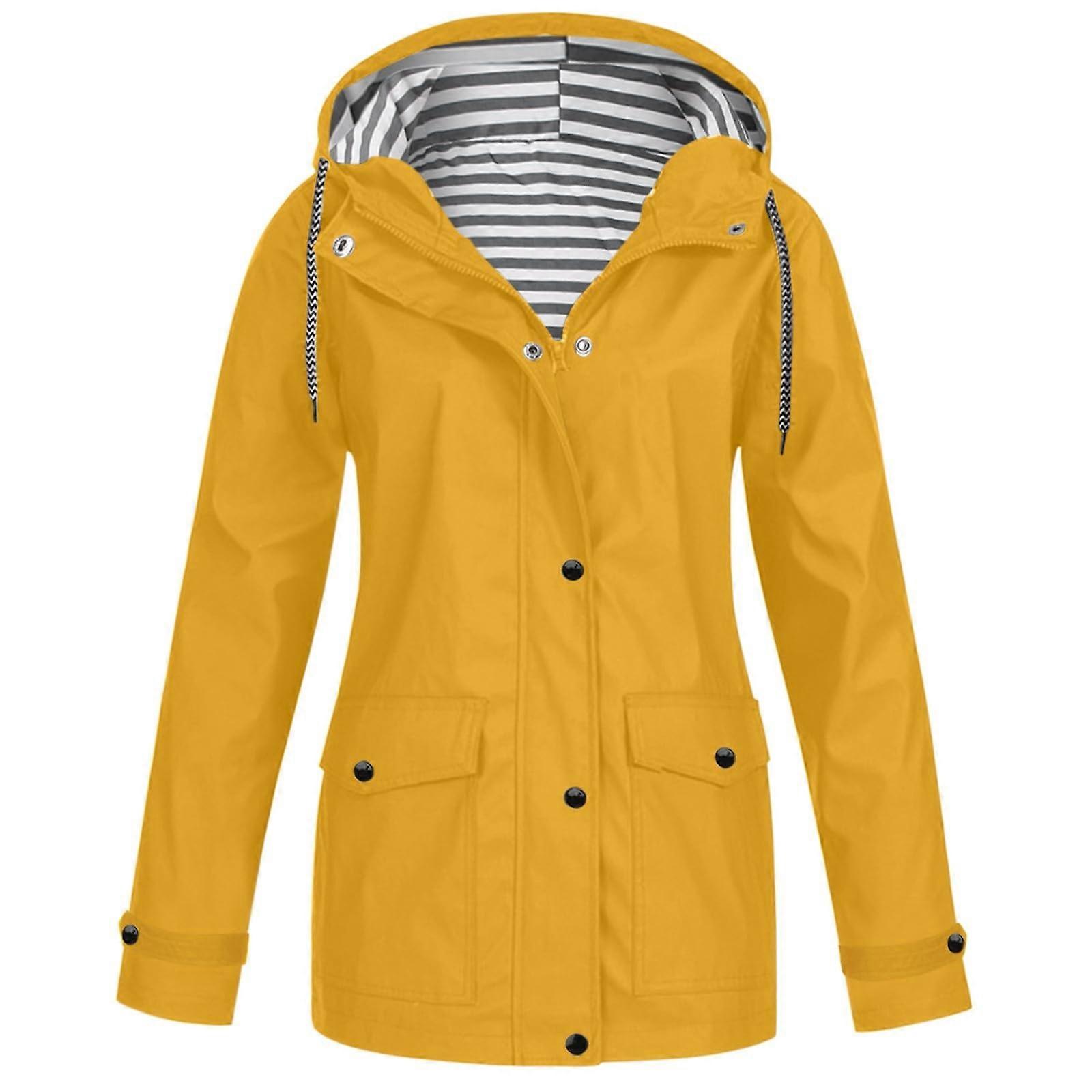 Rain Jacket Women's Breathable Wind Jacket Thin Plain Lined Large Sizes Yellow L