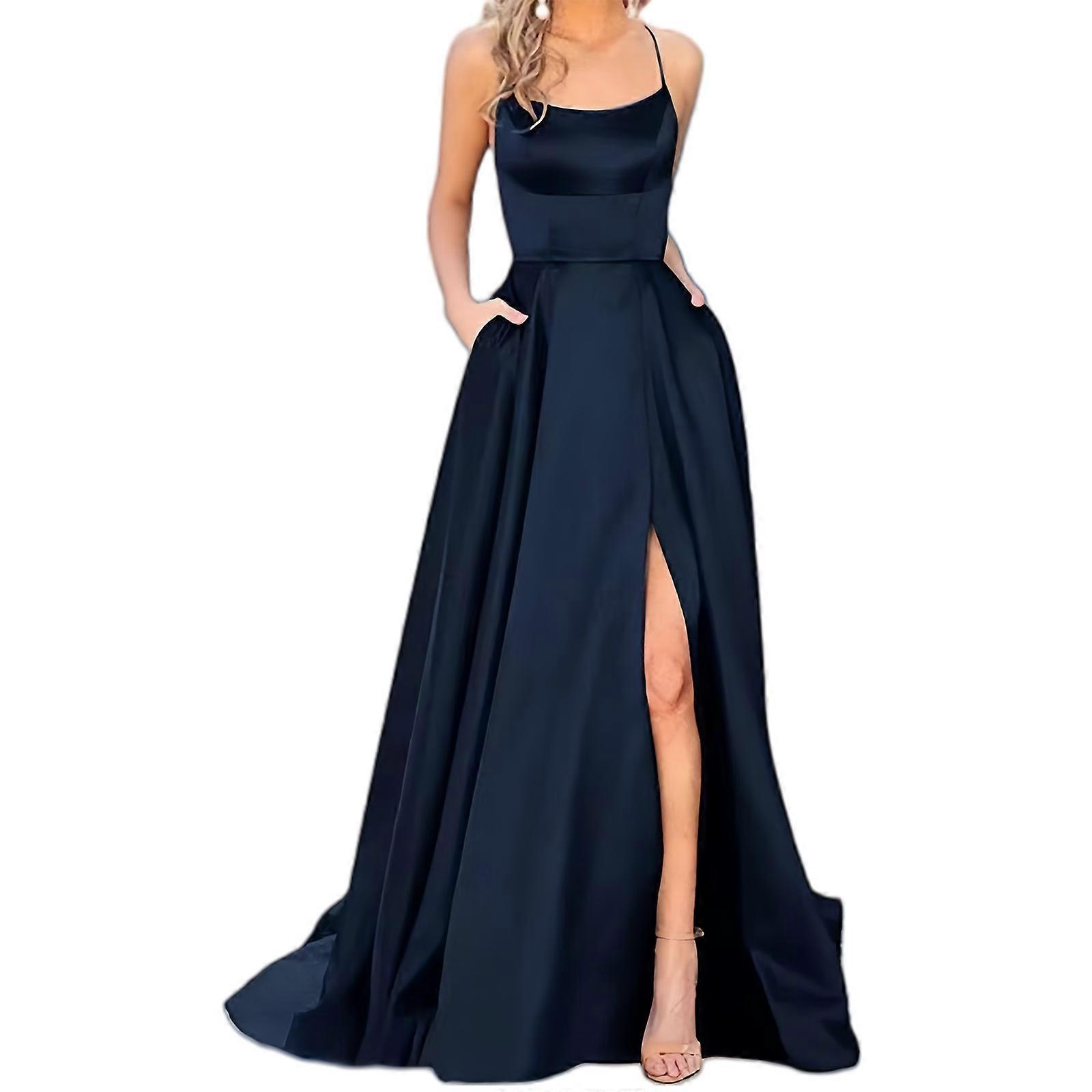 Casual Maxi Dress for Women Split Cocktail Dress Strappy Backless Dress  Spaghetti Strap Evening Dresses Club Dress Navy Blue M | Fruugo UK