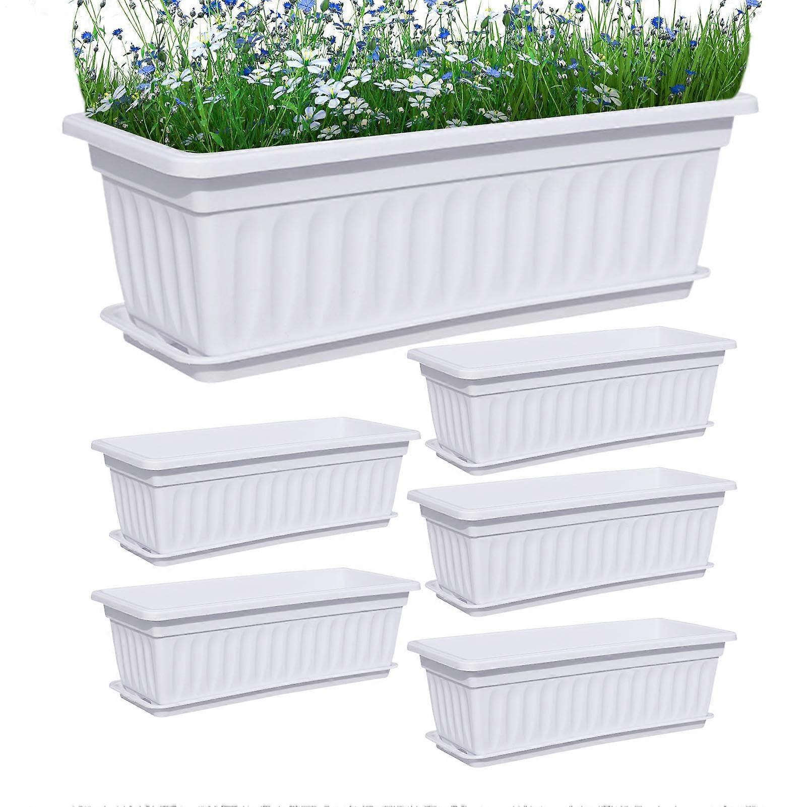 Window Box White Set Of 6 Weatherproof Outdoor Window Planter Boxes With Built-In Drainage Holes For Balcony Garden