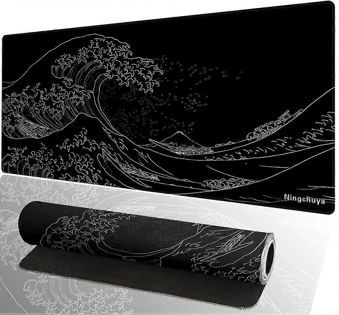 XL Gaming Mouse Mat 700x300 mm, Stitched Edges, Non-Slip Rubber Base, Waveblack02 Model