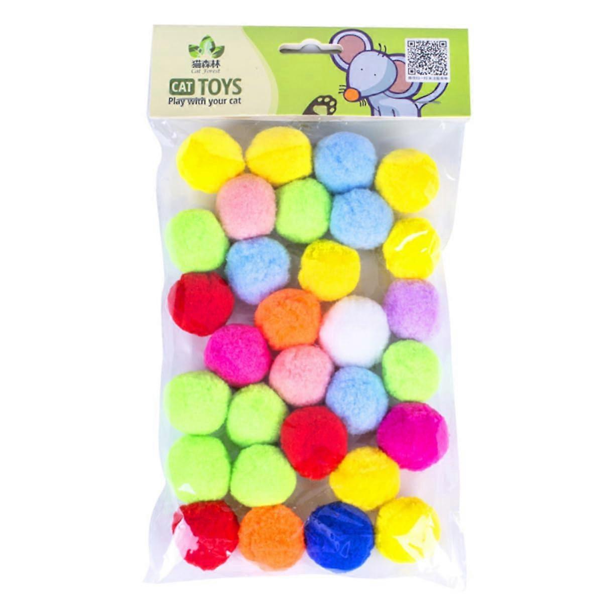 30 Pieces Fluffy Cat Balls, Partial Cat Toys Made of Elastic Material for Interactive Play and Entertainment of Kittens and Cats