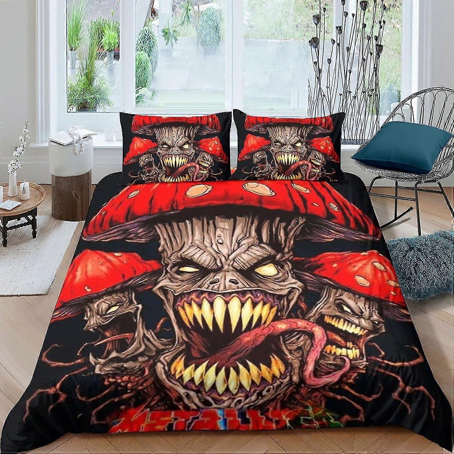 Mushroom Duvet Cover Microfiber Bedding Set 3D Print Skeleton Duvet Quilt Cover & Pillowcase With Zipper Closure Winter Soft Skeleton Duvet