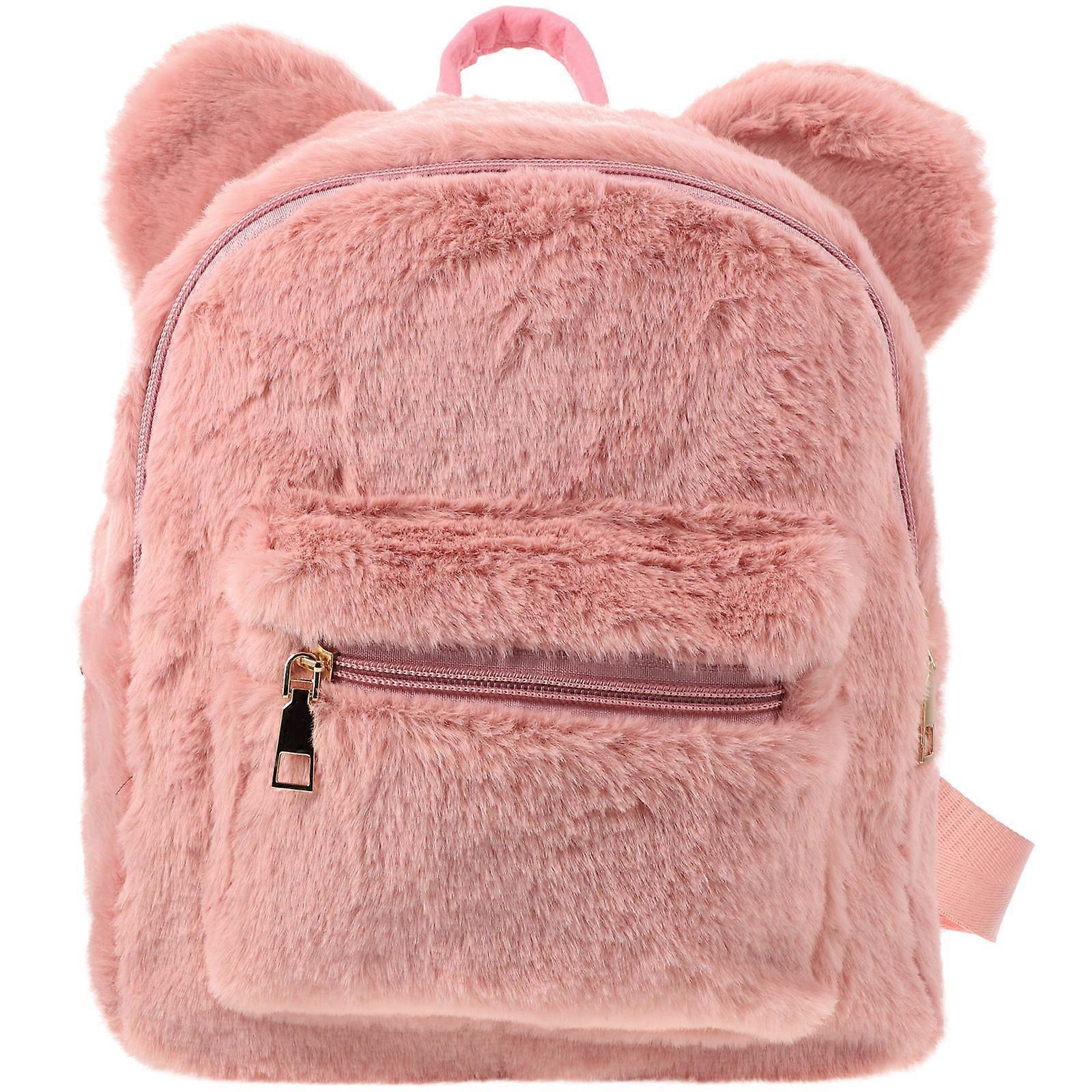 Plush Backpack with Straps Cute Bear Ear Design, Multi Purpose Fluffy Backpack for School, Travel & Daily Use, Winter Edition