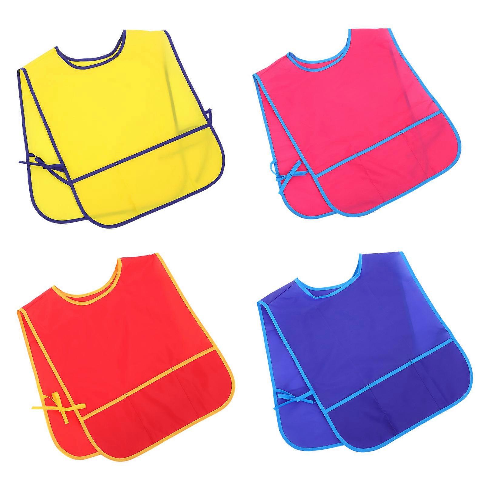 Childrens Painting Apron Child Painting Art Aprons Kindergarten Kids Art Aprons Sleeveless Smocks Assorted Color Protective 55.00X45.00X0.10CM 4Pcs