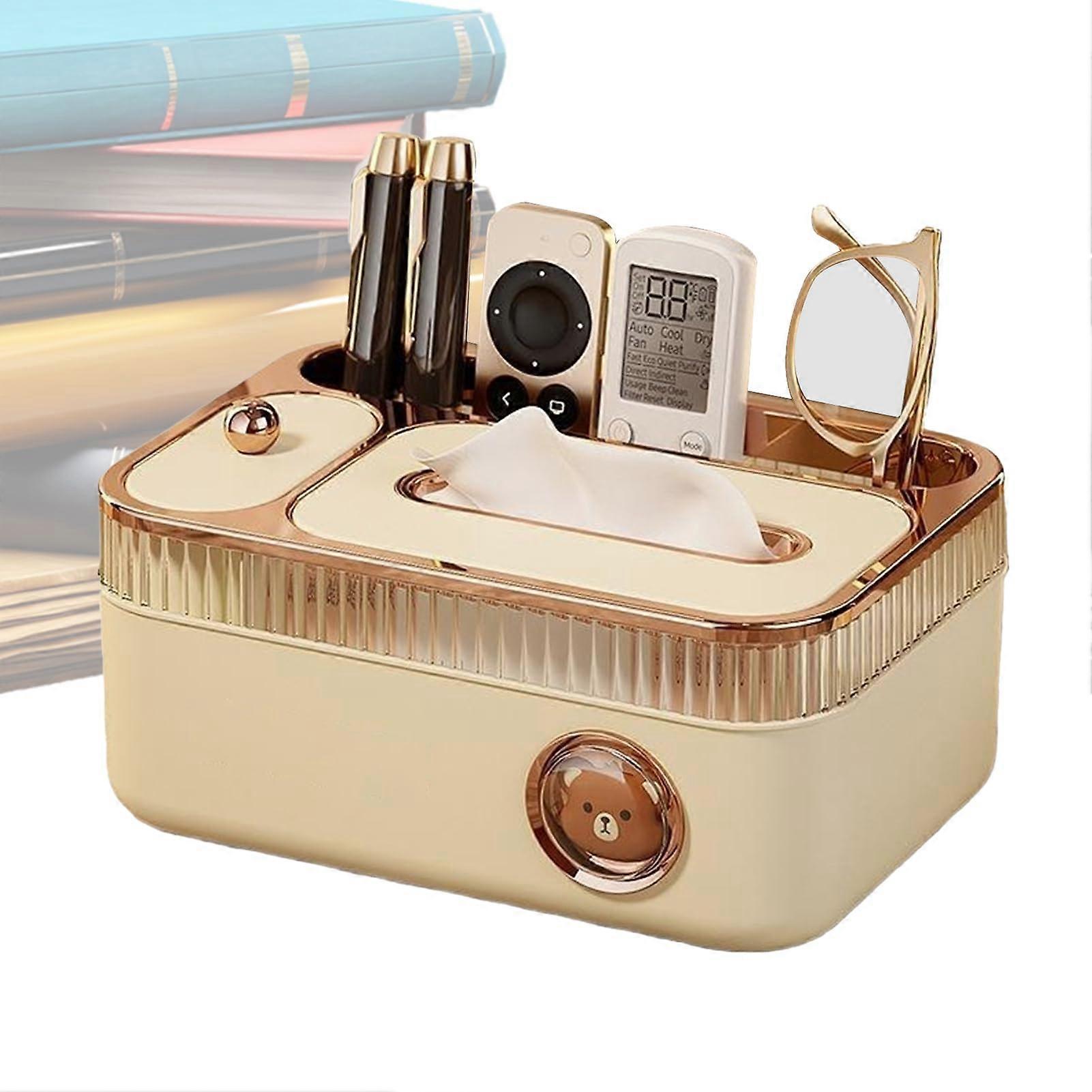 Tissue Box Organizer with Storage | Remote Control Holder and Napkin Box for Living Room Kitchen Counter Orange