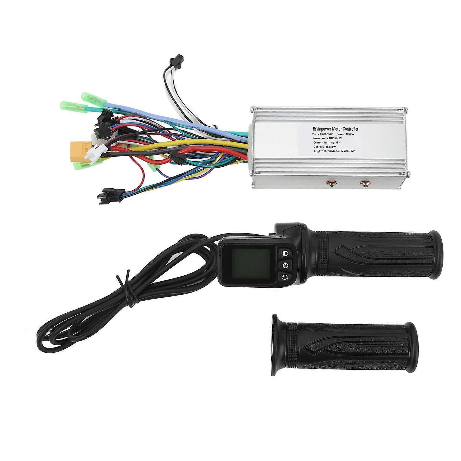 36V 48V 1000W 38A 3 Mode Sine Wave Brushless Controller 128DX Electric Bike Full Throttle Grip with PanelYMQX)