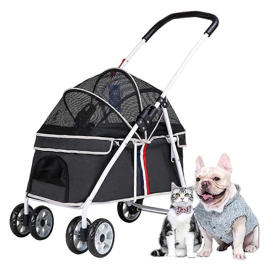 Dog strollers for small dogs up to 20 kg, pet stroller without zipper (Nero) Black