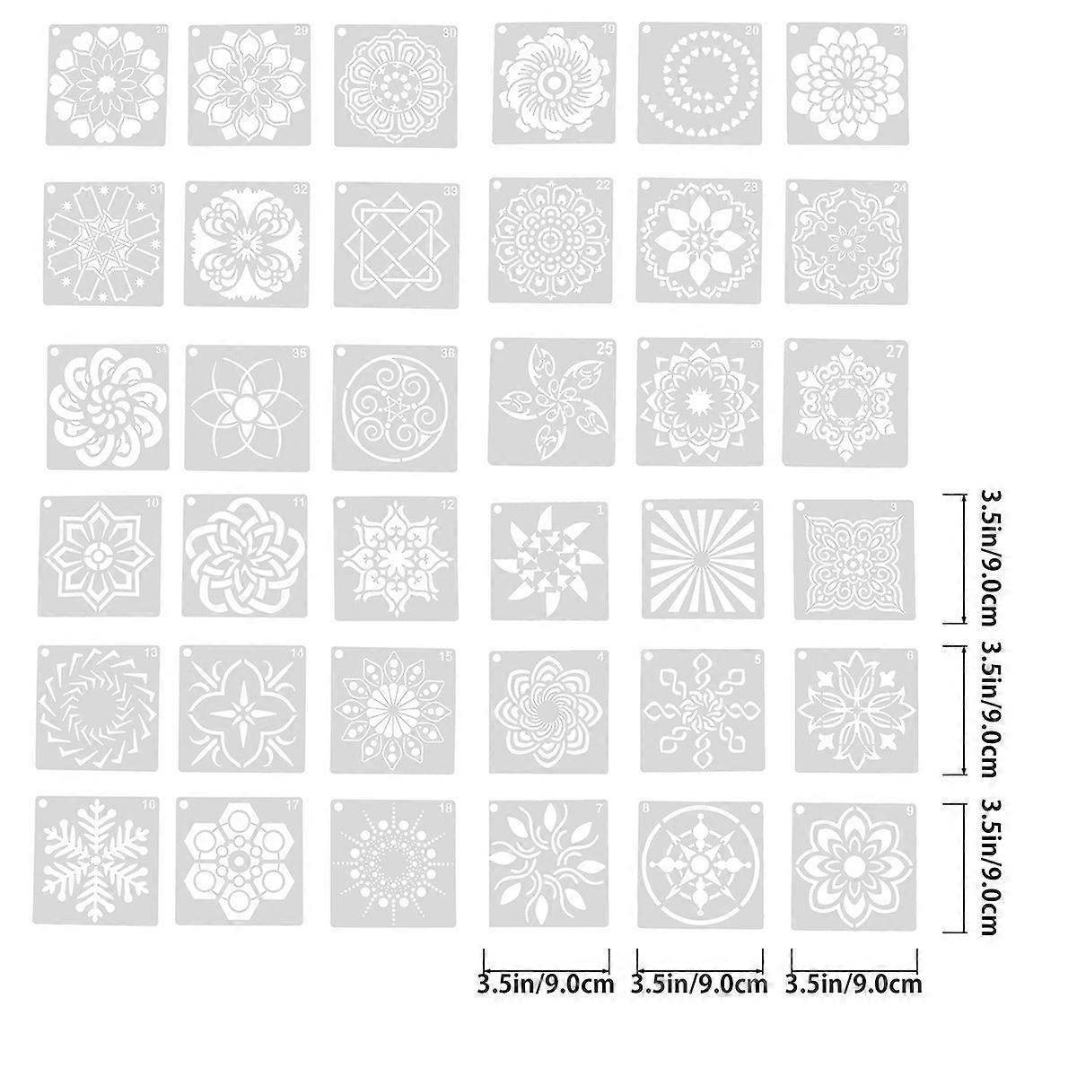 36pcs Hollow Out Mandala Drawing Stencils for DIY Crafts, Wall & Cabinet Painting – Durable Flexible Templates for Artistic Projects on Various