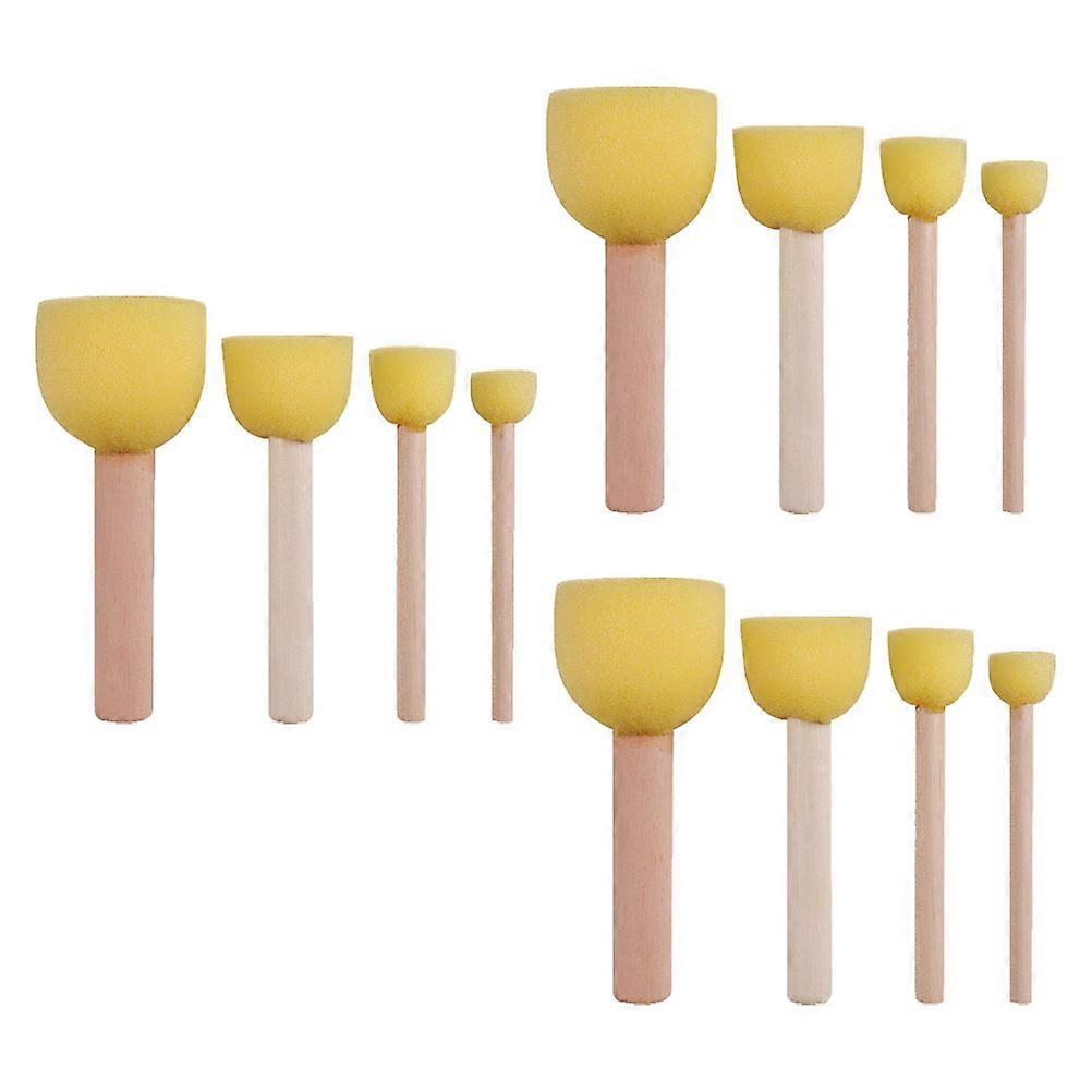 Yellow Sponge Painting Brushes with Comfortable Wooden Handles for Kids to Create Fun Designs 12 Pcs