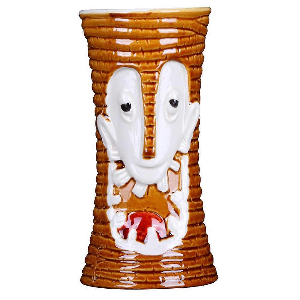 Ceramic Craft Cocktail Cup Hawaii Style Drink Container Brown Color Tiki Shape Party Wedding Banquet Gathering 1Pcs