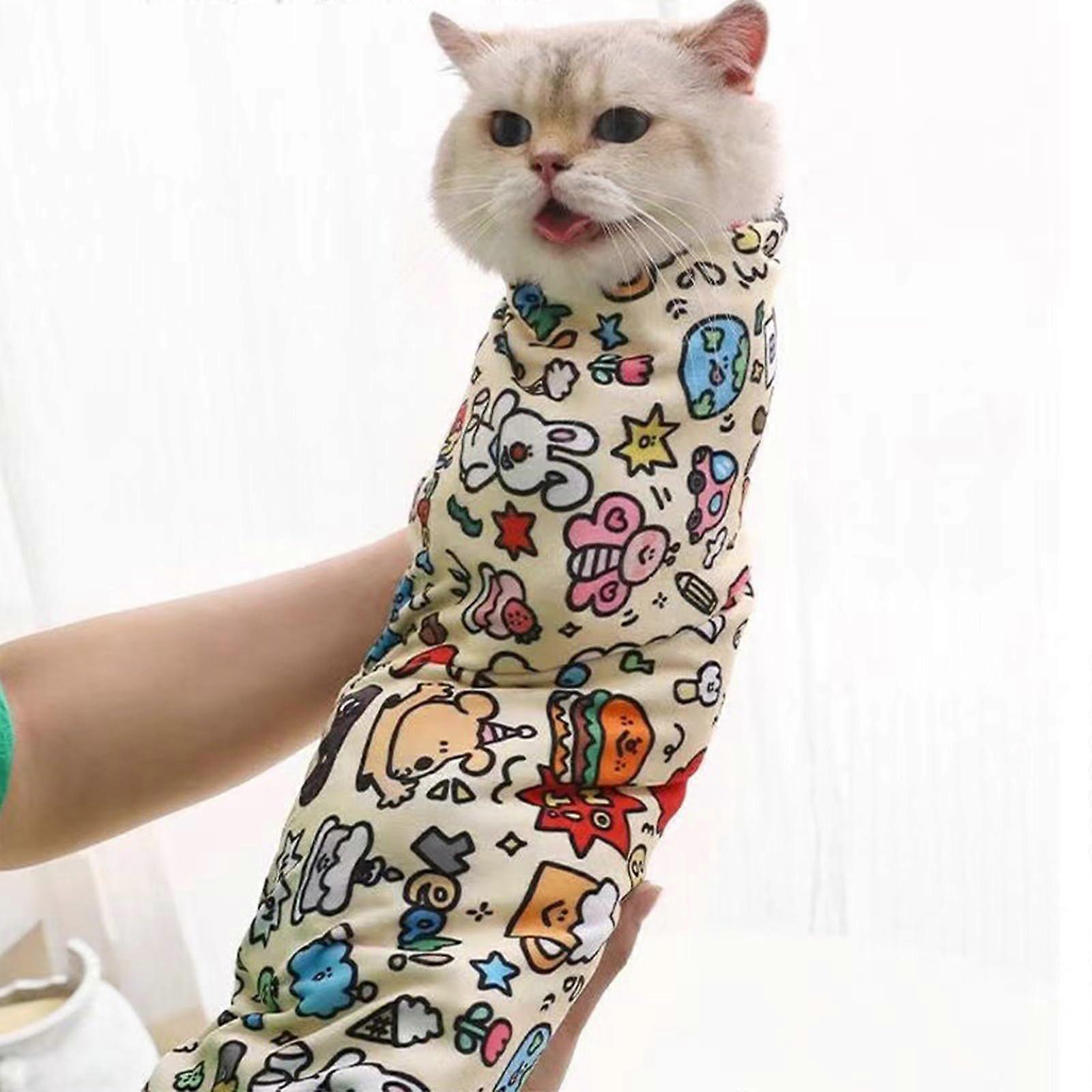 Cat Grooming Cloth, SelfAdhesive Cat Wrap for Claw Cutting, 3555 cm (Happy Graffiti)
