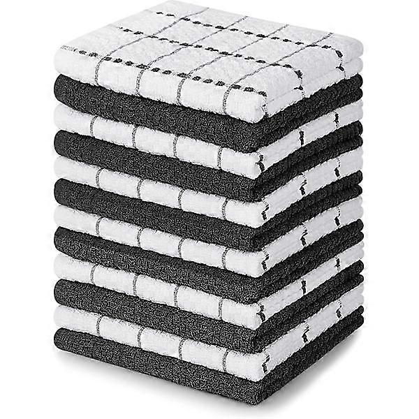 12 set - 38 x 64 cm, noir et blanc - 100 % coton filé à l’anneau Torchons, torchons de cuisine et serviettes de bar super doux et absorbants