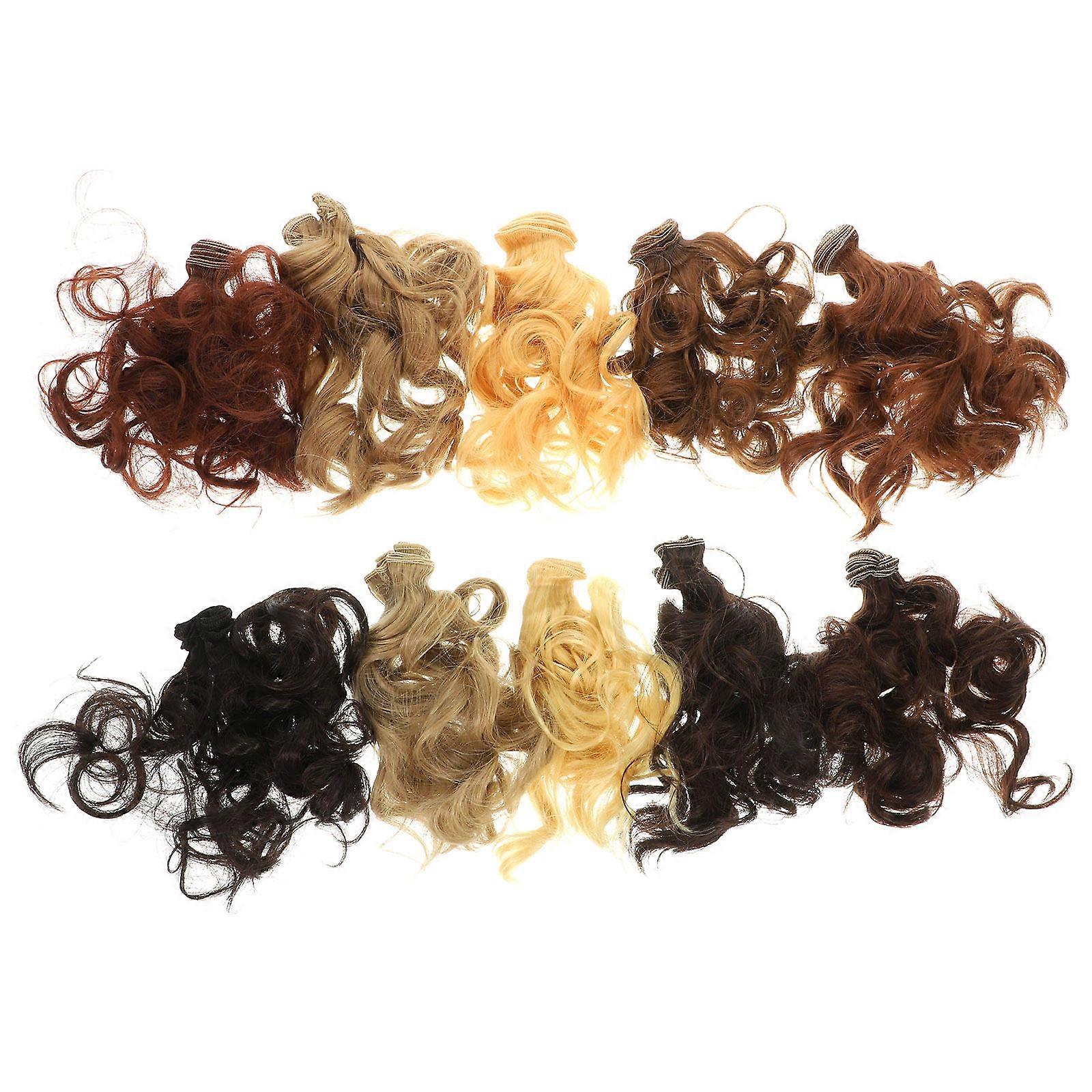 Curly High Temperature Synthetic Doll Hair Wefts 10pcs DIY Doll Making Rerooting Tool for Creative Arts Projects
