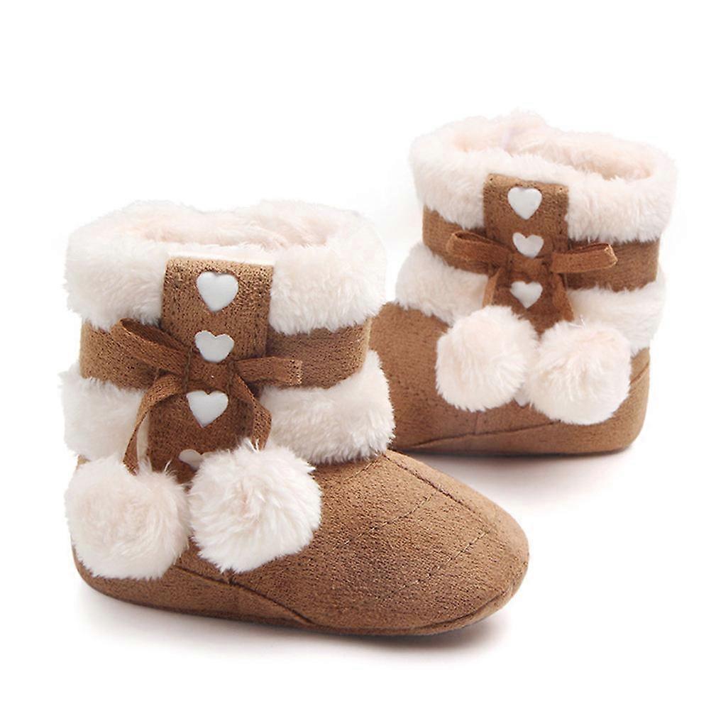 Coffee Baby Winter Boots 12.5cm Bowknot Design Prewalker 1 Pair