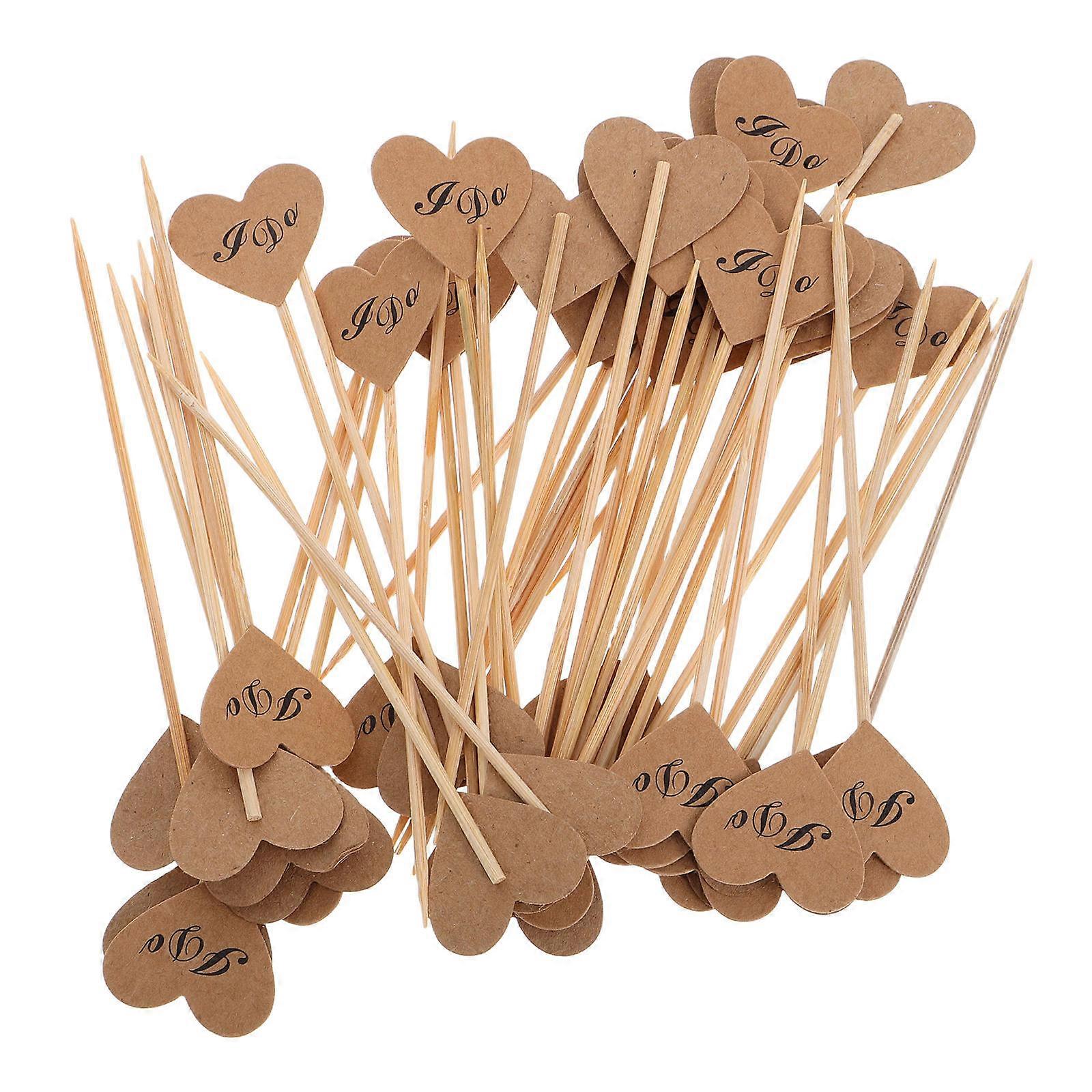 Rustic Kraft Paper Heart Cupcake Picks for Cake Decoration Safe for Use 50pcs Valentine's Day