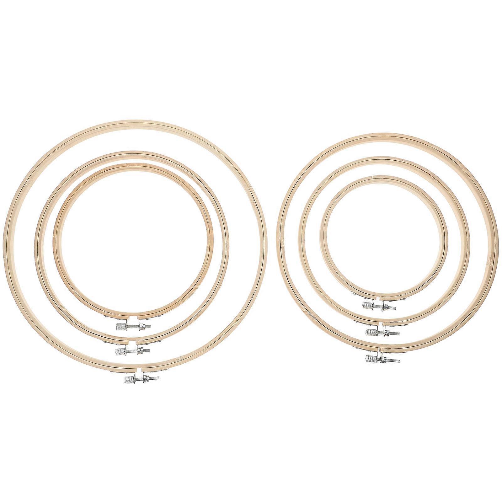 6Pcs Bamboo Embroidery Hoops Set Circle Cross Stitching Round Sewing Hoops