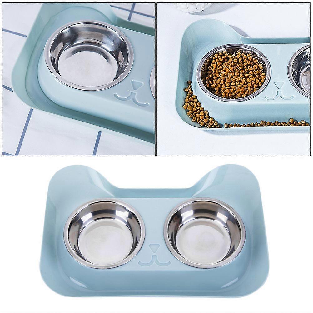 طقم وعاء مزدوج لتغذية الأليفة من الفولاذ المقاوم للصدأ للأزرق للكلاب والقطط سهل التنظيف 31x21.5x5.5 سم