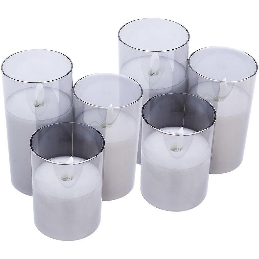 Realistic Flickering Candles 6Pcs Battery Operated Simple Design Decorative Lighting 7.5X7.5X15Cm Grey No Dripping Wax