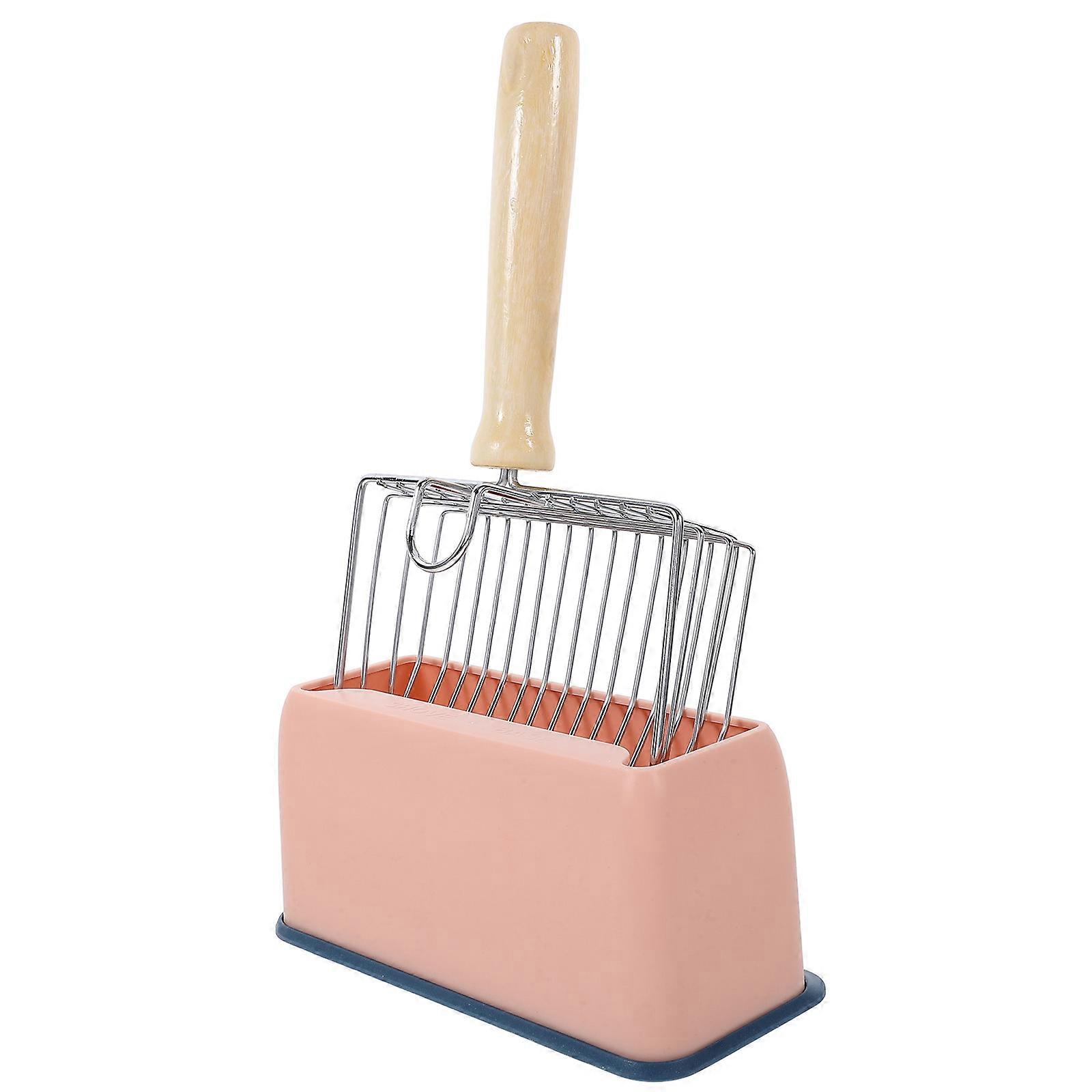 Pink Cat Litter Scoop with Fine Filter and Ergonomic Handle for Home Use ABS Stainless Steel 1 Set