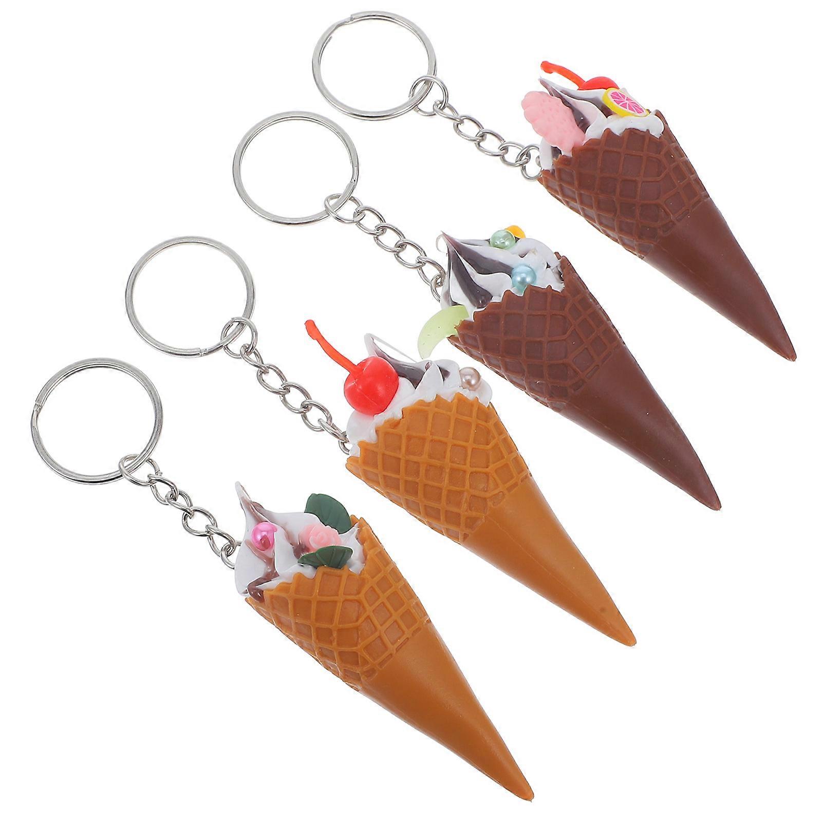 Cute Keychain Ice Cream Cone Pendant for Decor 4Pcs Realistic Simulation Set