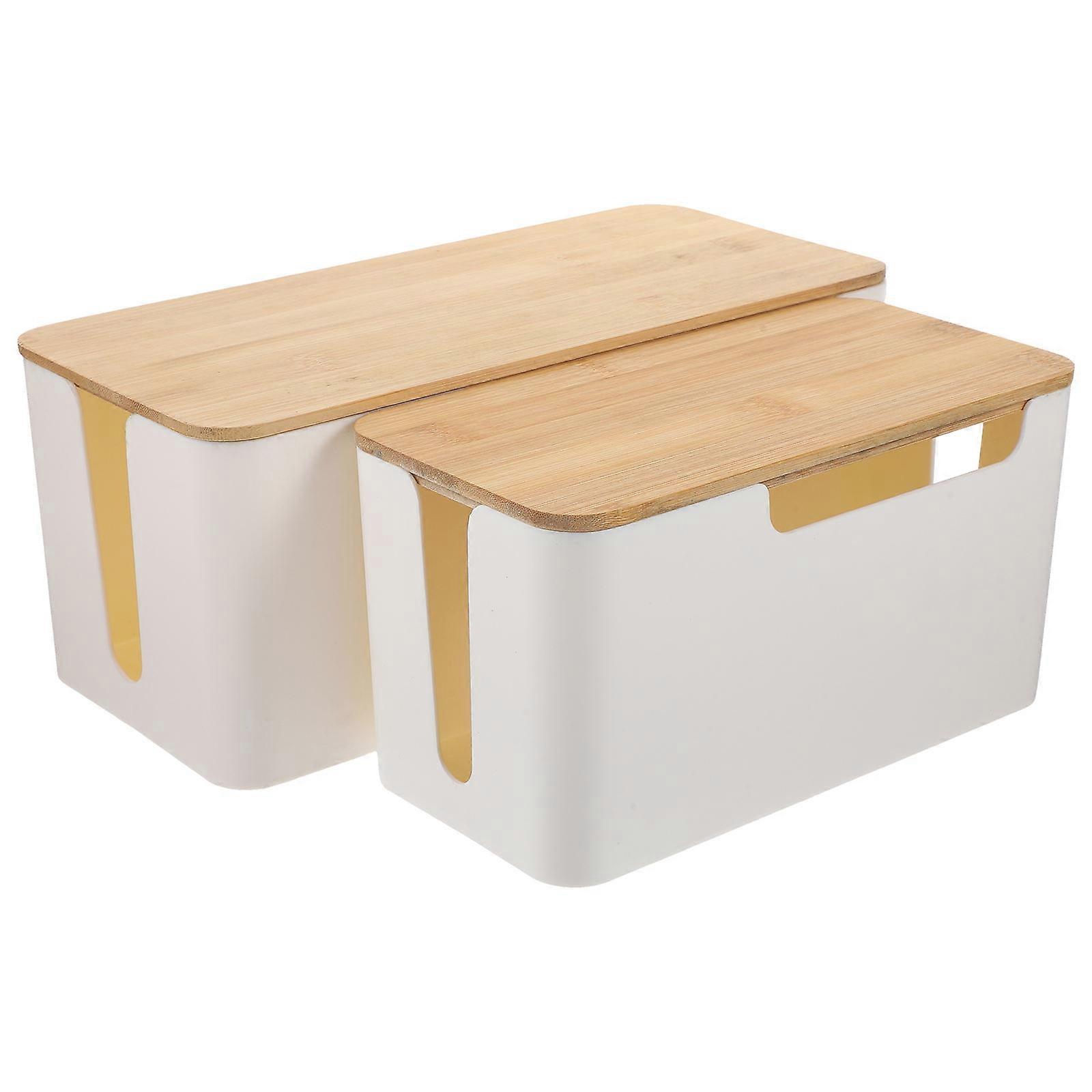 2Pcs Cable Organizer with Storage Box for Cords Power Strip Socket and Data Cable