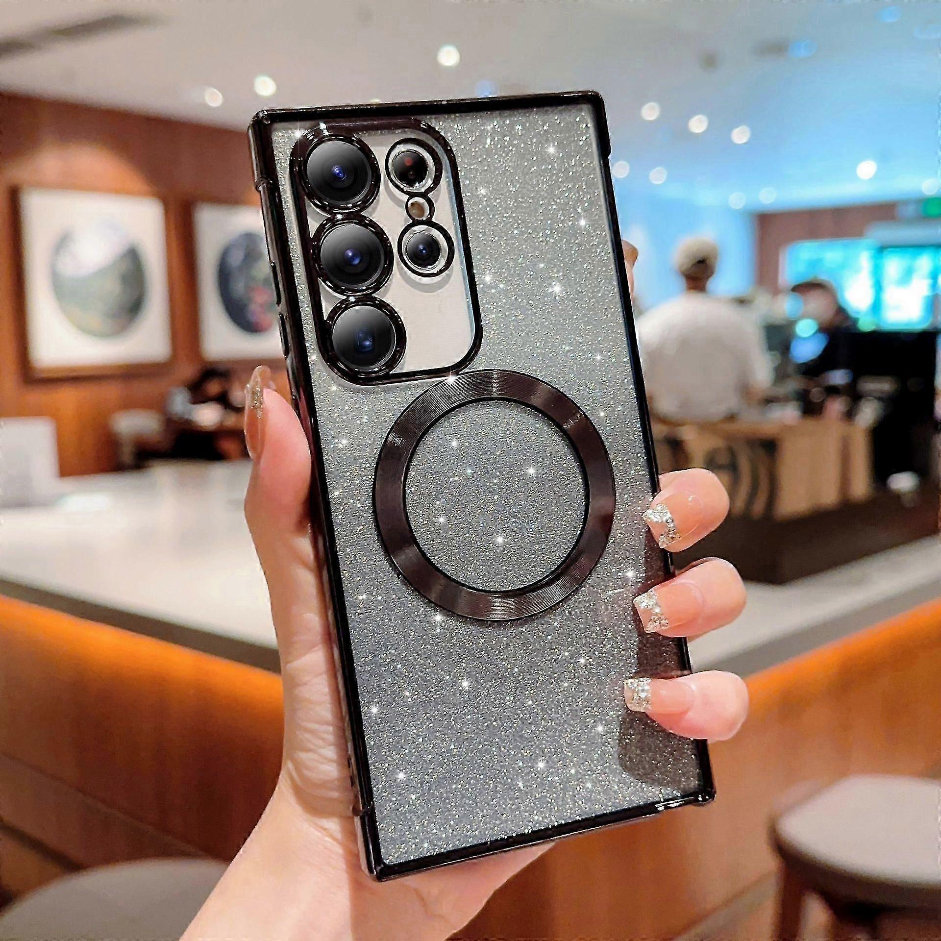 Samsung Galaxy S24 Ultra 5g Manyetik Gradyan Parıltılı Telefon Kılıfı Magsafe Lüks Kaplama Sevimli Bling Şeffaf Kapak ile Uyumlu