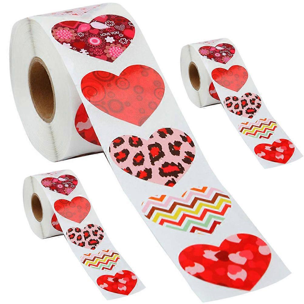 Valentine's Day Heart Label Stickers 3 Rolls Self-Adhesive Gift Wrapping Decals Assorted Color Romantic Decoration