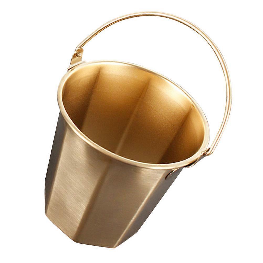 Water Storage Bucket Large Capacity Stainless Steel Container Outdoor Camping Home Use Golden Round Simple Design 1Pack