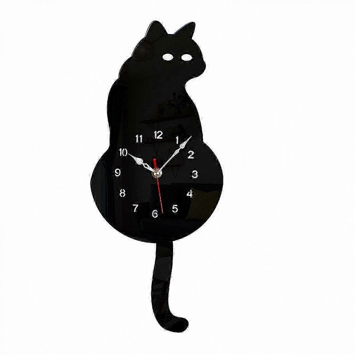 Feline Pendulum Wall Clock with Swinging Tail for Home and Office Decor