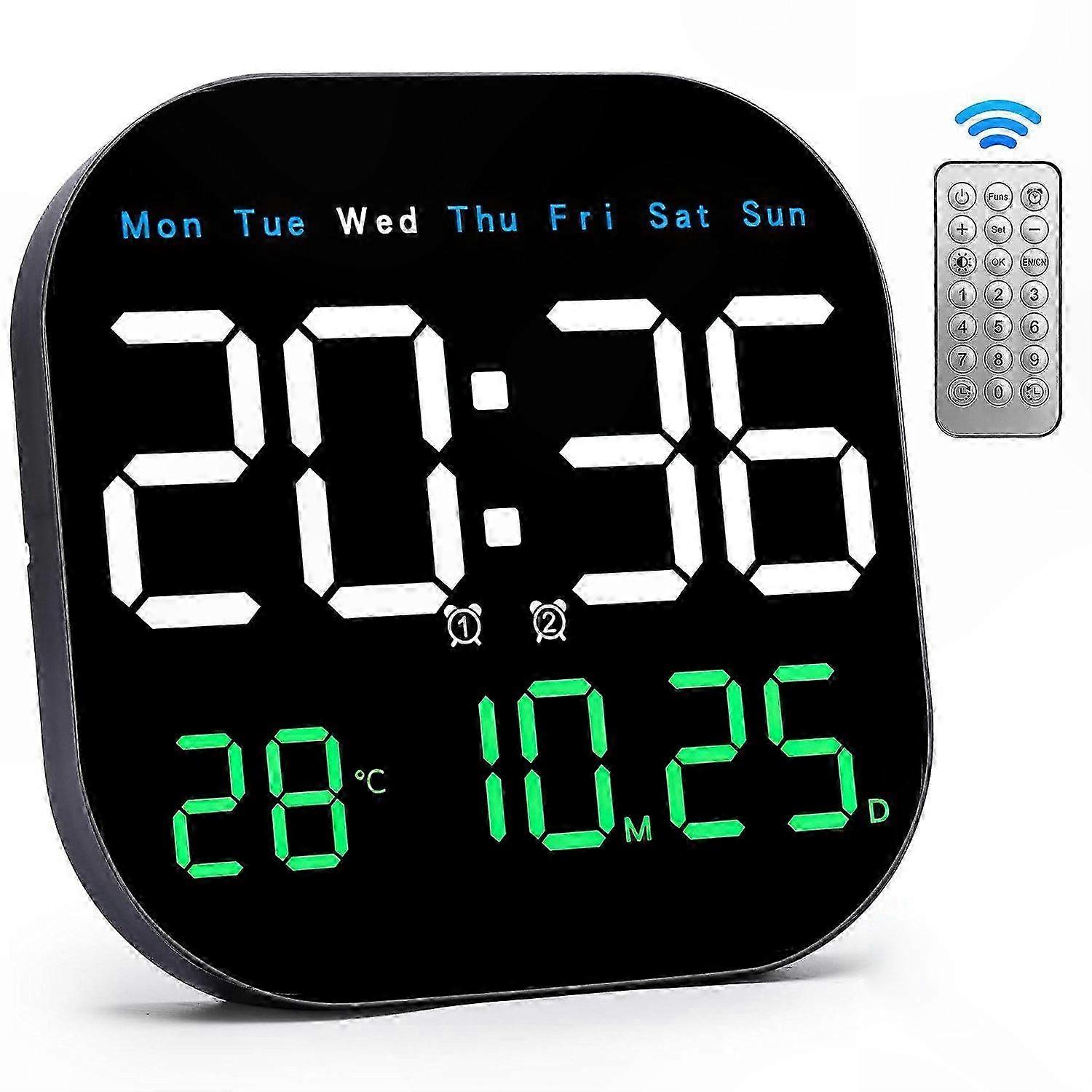 Modern LED Wall Clock with Remote Control, 18.5 x 18.5 cm Digital Display