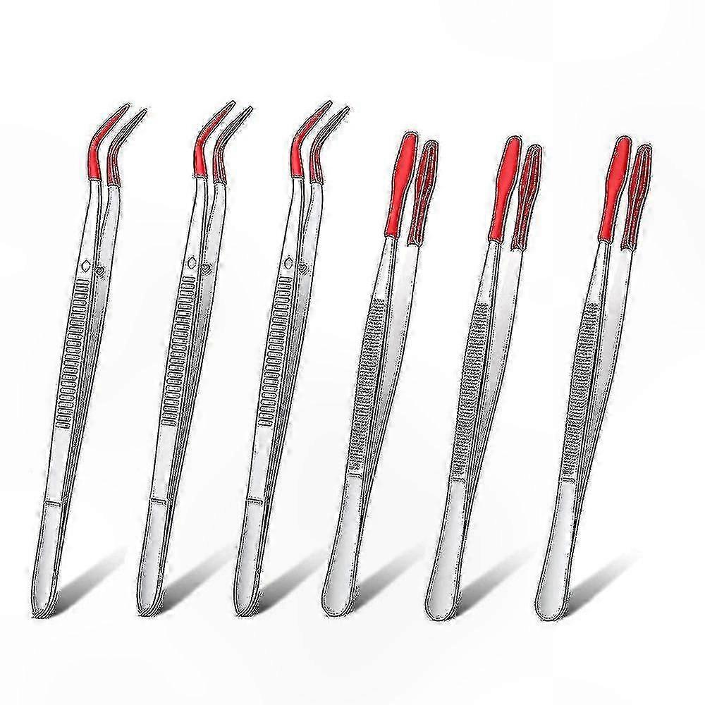 6-Pack PVC Silicone Precision Tweezers with Rubber Tips