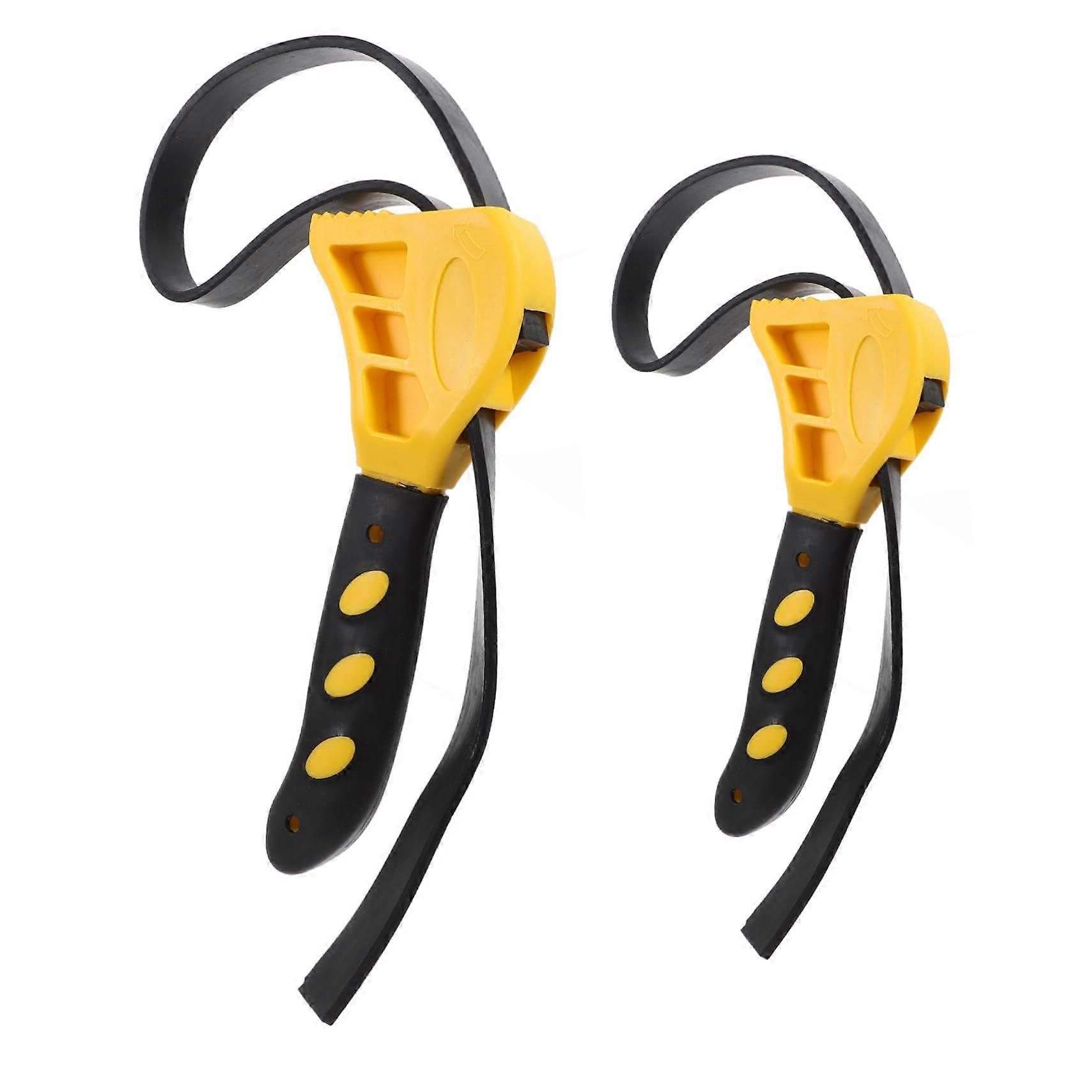 2 Pack Adjustable Oil Filter Strap Wrench Set for Plumbing Pipe Removal Rubber Handle Yellow
