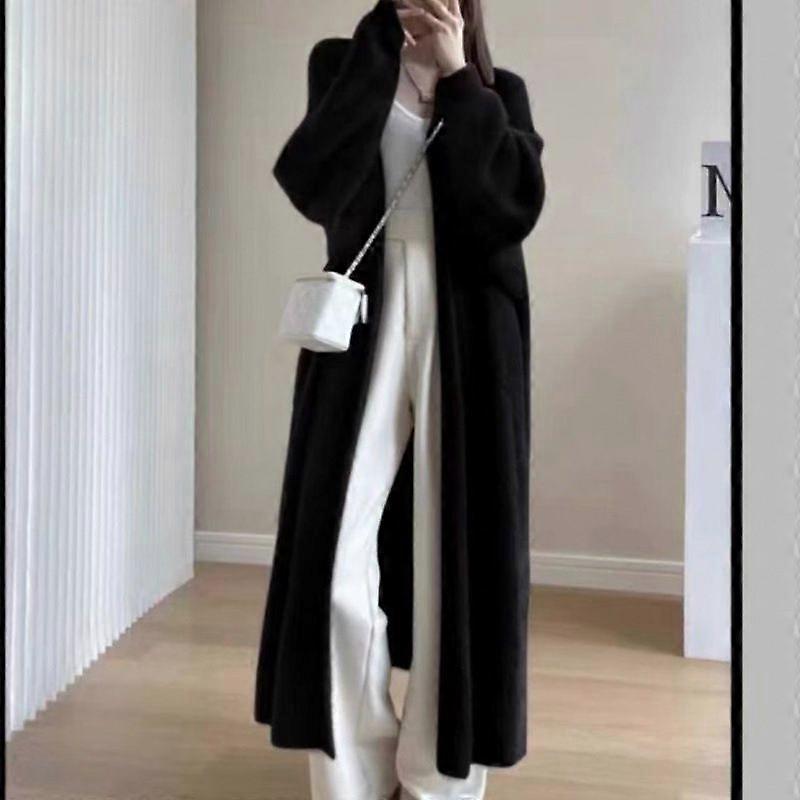 Fall Idle Style Mink-Like Wool Mid-Length White Soft Glutinous Knitted Sweater Cardigan Coat Women