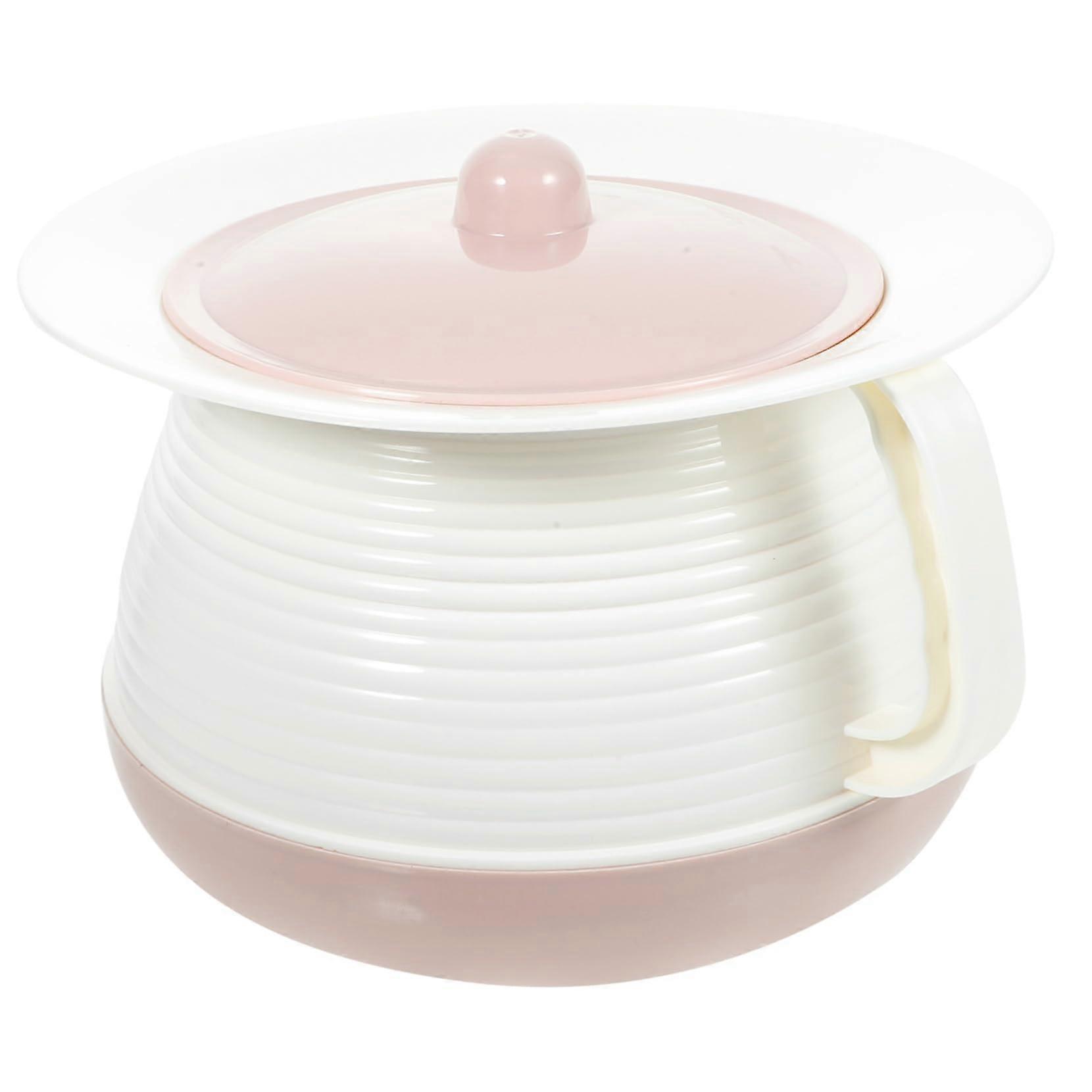 Plastic bedpan with lid, portable urine container for adults and children, easy to clean, compact and ergonomic for use at home and on the go.
