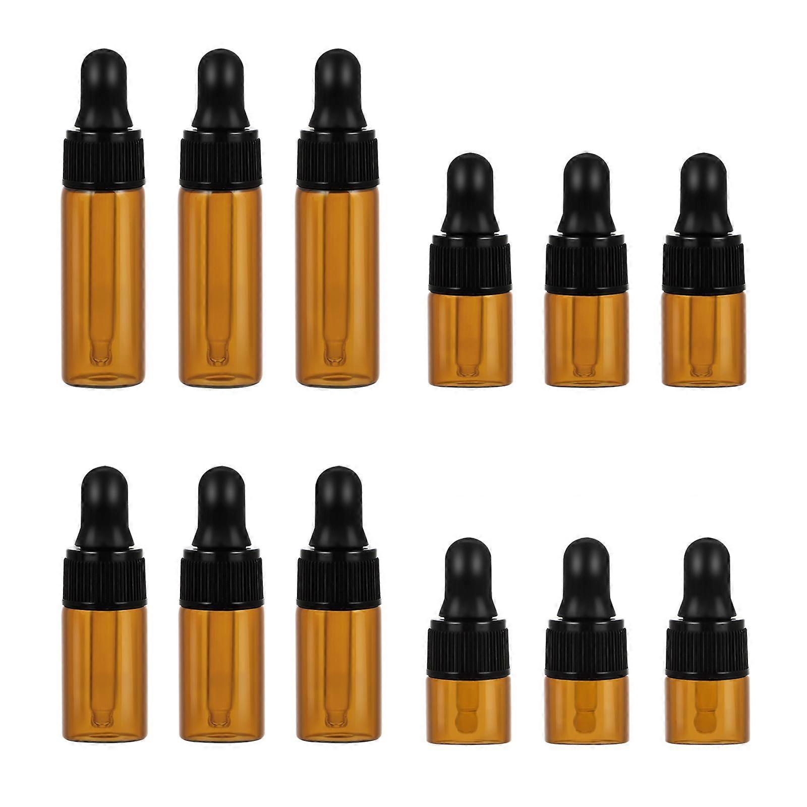 12PC Mini Glass Vial Bottles Dark Brown Dropper Empty Bottle for Essential Oils Chemistry and Perfumes (1ML 2ML 3ML 5ML )