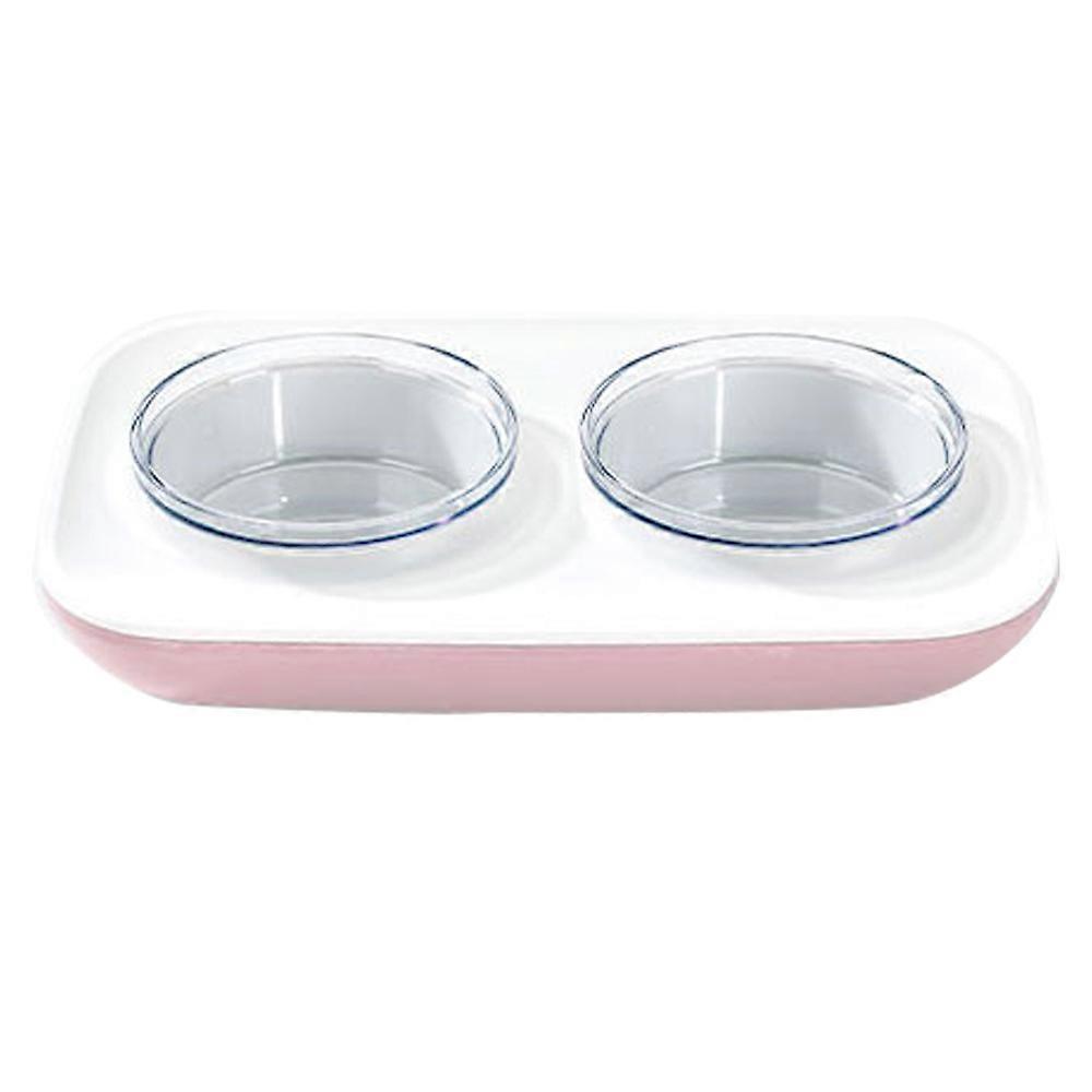 Double dog feeder, cat bowl, with macaroni neck protector for pets.
