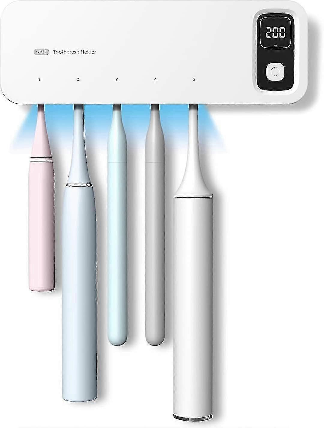 Désinfectant pour brosse à dents, fonction de séchage du ventilateur à 5 fentes et désinfectant et support de brosse à dents sans perceuse, stérilisateur de brosse à dents uv rechargeable De salle de bain