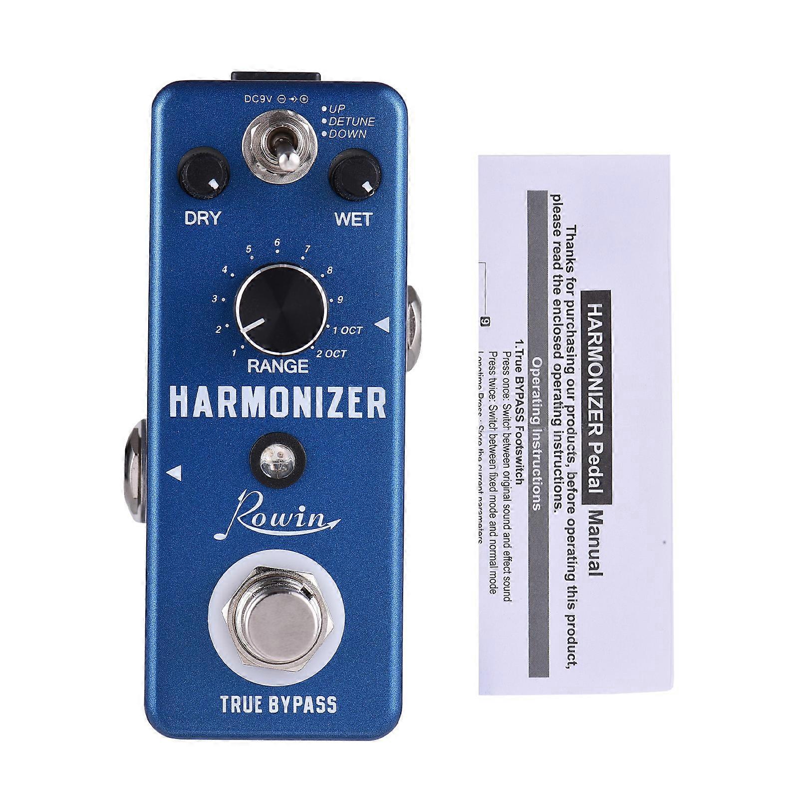 Rowin Guitar Effects Pedal Harmonizer with Pitch Shift Detune 3 Modes, Range Wet Dry Control Knobs, True Bypass, 9V DC 6.35mm Input Output