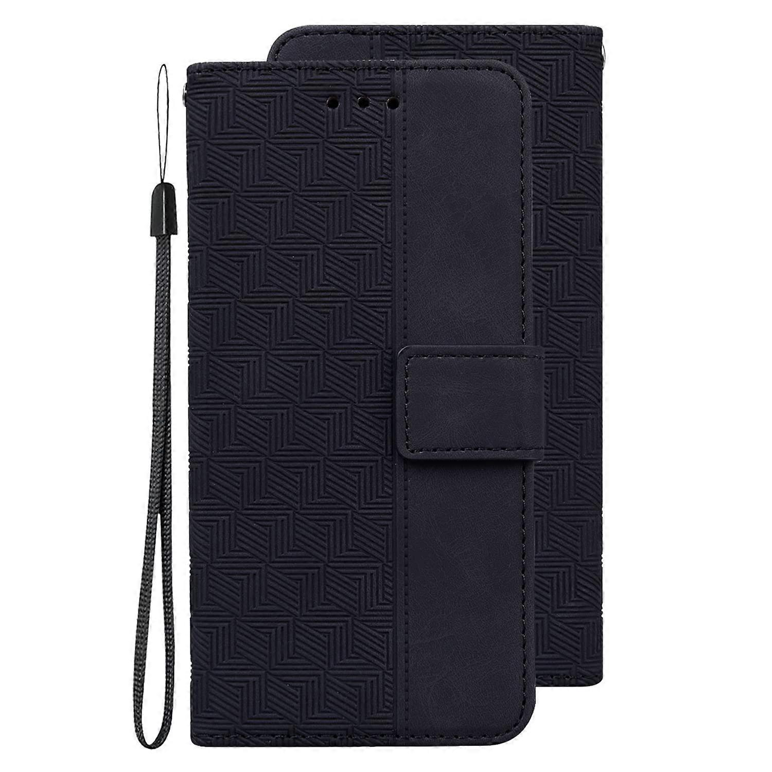 Leather Phone Case for Motorola Moto E7 Geometric Pattern Embossed Shockproof Flip Case with Magnetic Closure Black