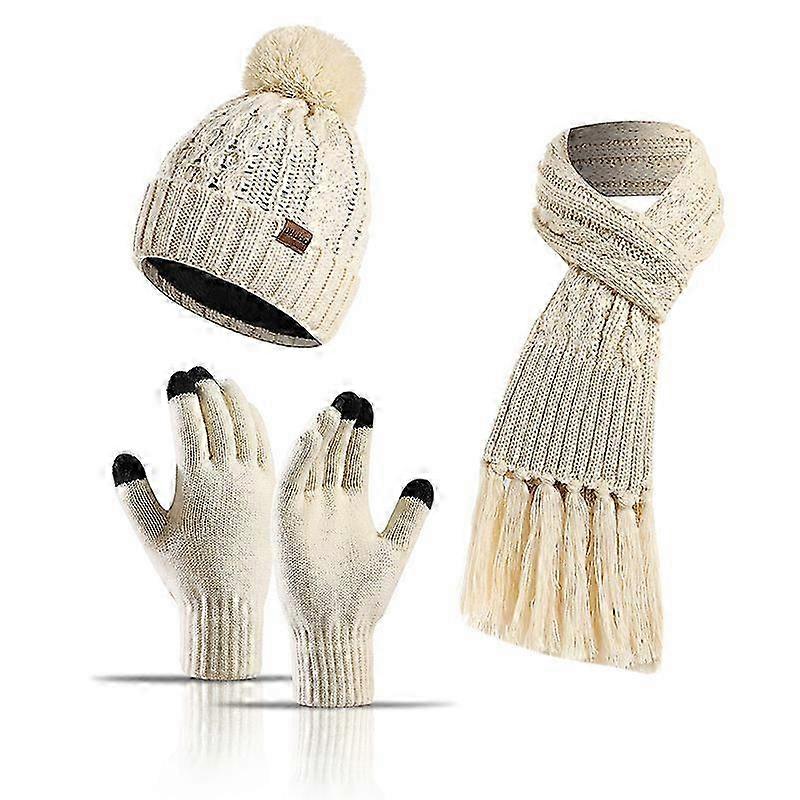 3Pcs Winter Girls Beanie Hat Scarf and Gloves Sets Classic Knit War...