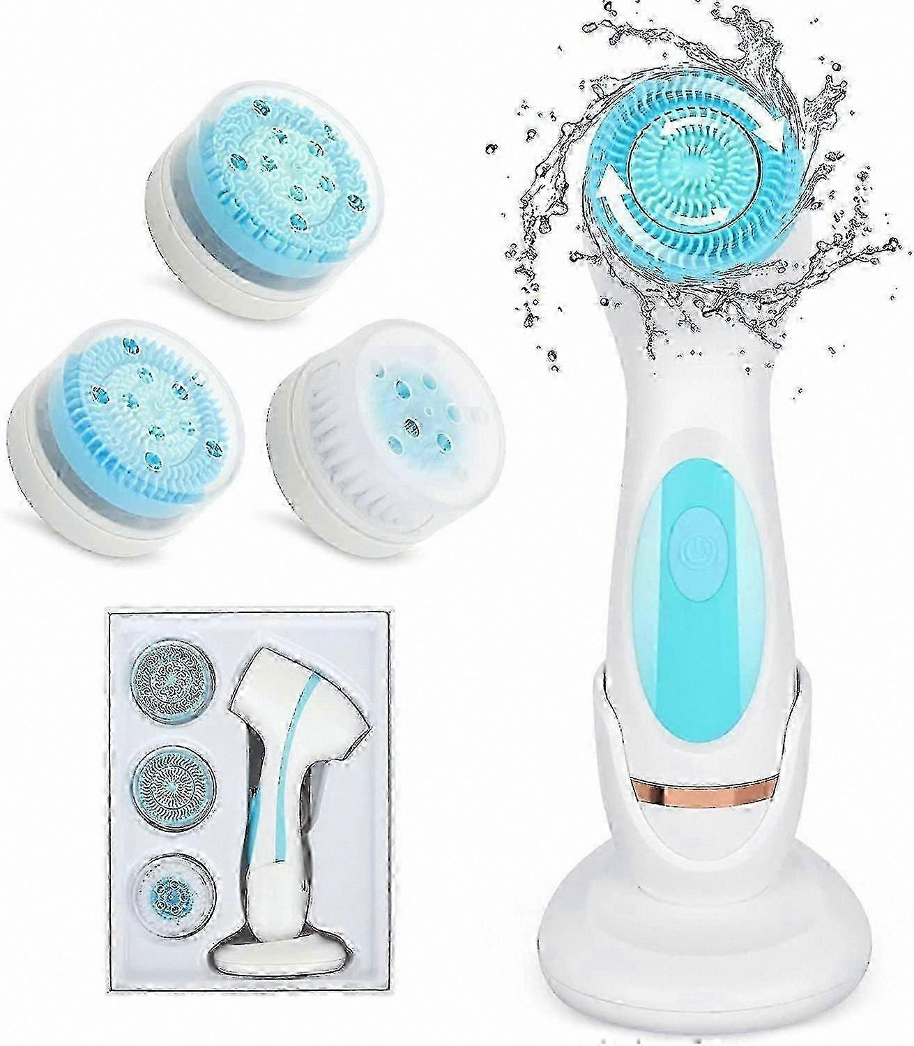 Electric Facial Cleansing Brush with 3 Interchangeable Heads, USB Rechargeable, Two-Way Rotation for Exfoliation and Deep Cleaning, Waterproof Design 