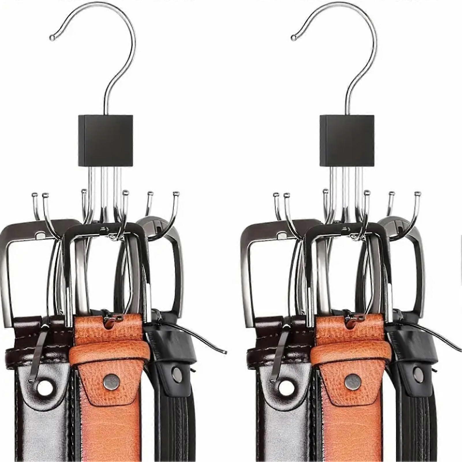 Belt Holder for Men Pair of Clothes Hangers for Belts and Ties Metal Hook 360Degree Swivel SpaceSaving Black