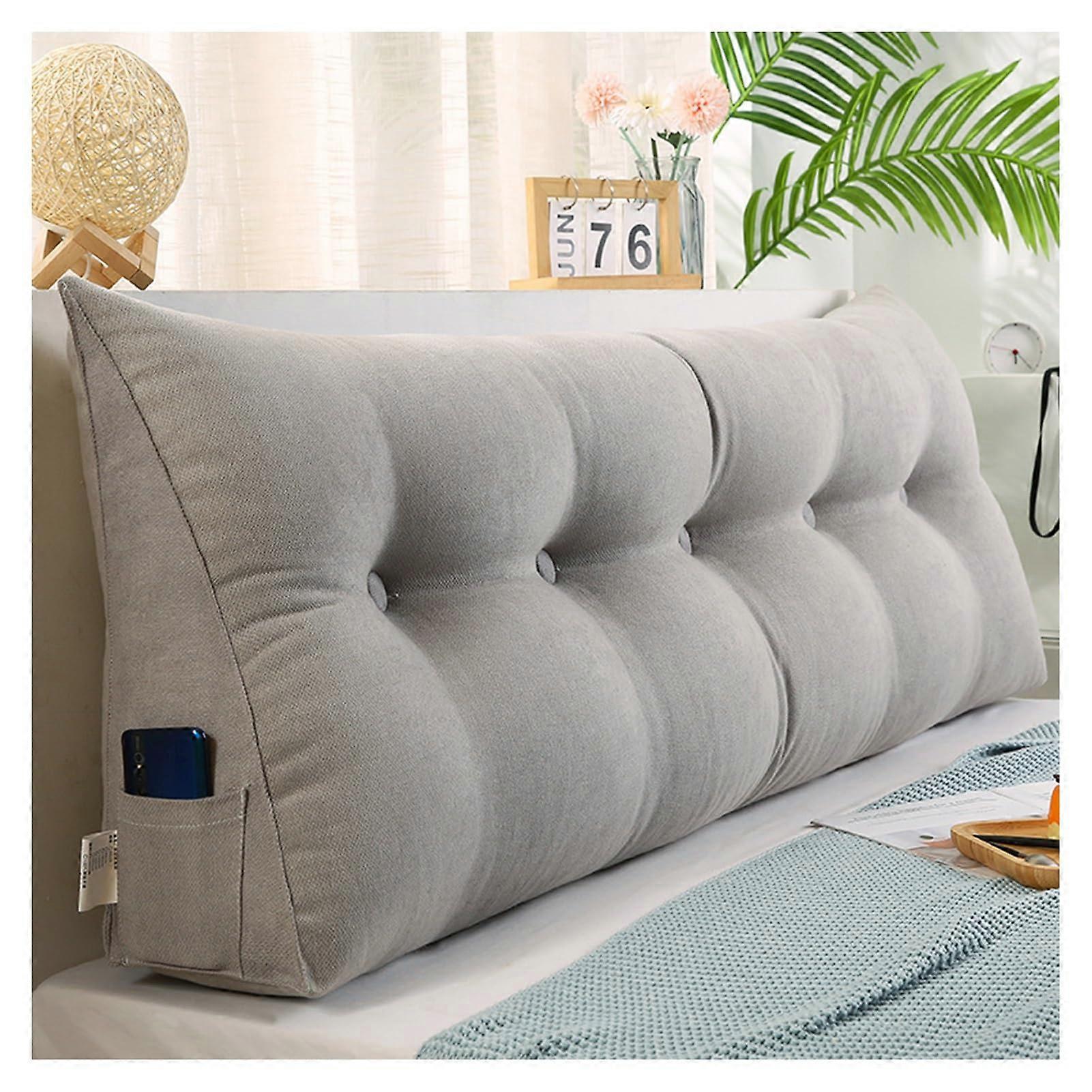 Supportive Backrest Pillow For Bed Sofa Corduroy Wedge Lumbar Support Cushion 150x50x20cm Gray For Reading Lounging