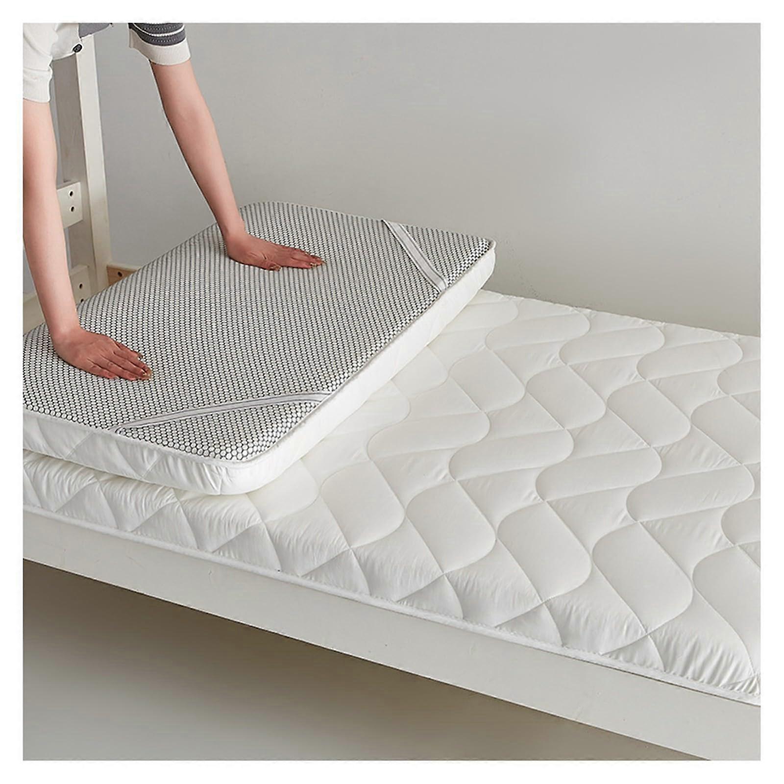Thickened Mattress Pad For Single Bunk Bed Non Slip Breathable Elastic Edges Light Green And White 90 cm 120 cm